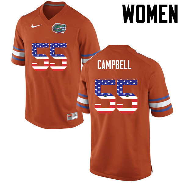 Women Florida Gators #55 Kyree Campbell College Football USA Flag Fashion Jerseys-Orange - Click Image to Close